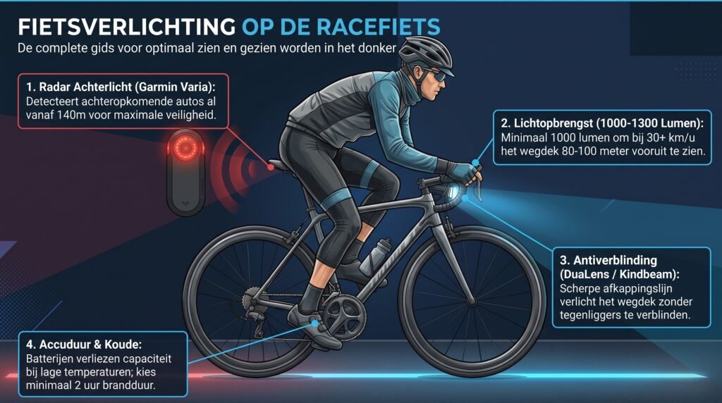 Beste fietsverlichting voor de racefiets koopgids en infographic