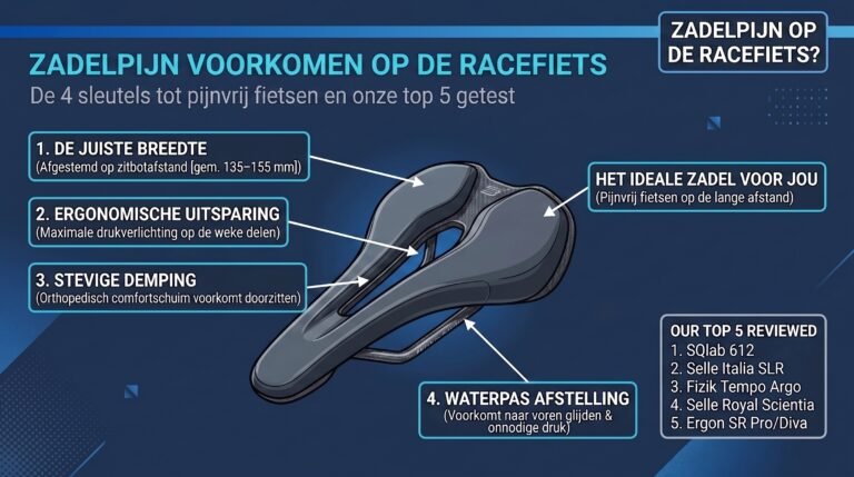 Beste racefiets zadel tegen zadelpijn infographic en anatomie