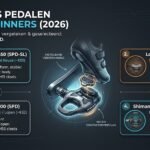 Infographic met vergelijking van 4 beste racefiets klikpedalen voor beginners: Shimano SPD-SL, Look Keo, SPD